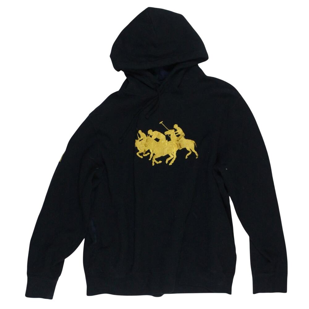 Polo Ralph Lauren Men's Triple-Pony Fleece Hoodie plaid lined black gold mens XL